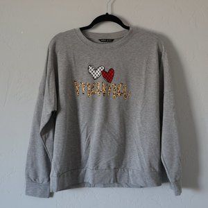 SHEIN heart and letter graphic drop shoulder sweatshirt grey size M